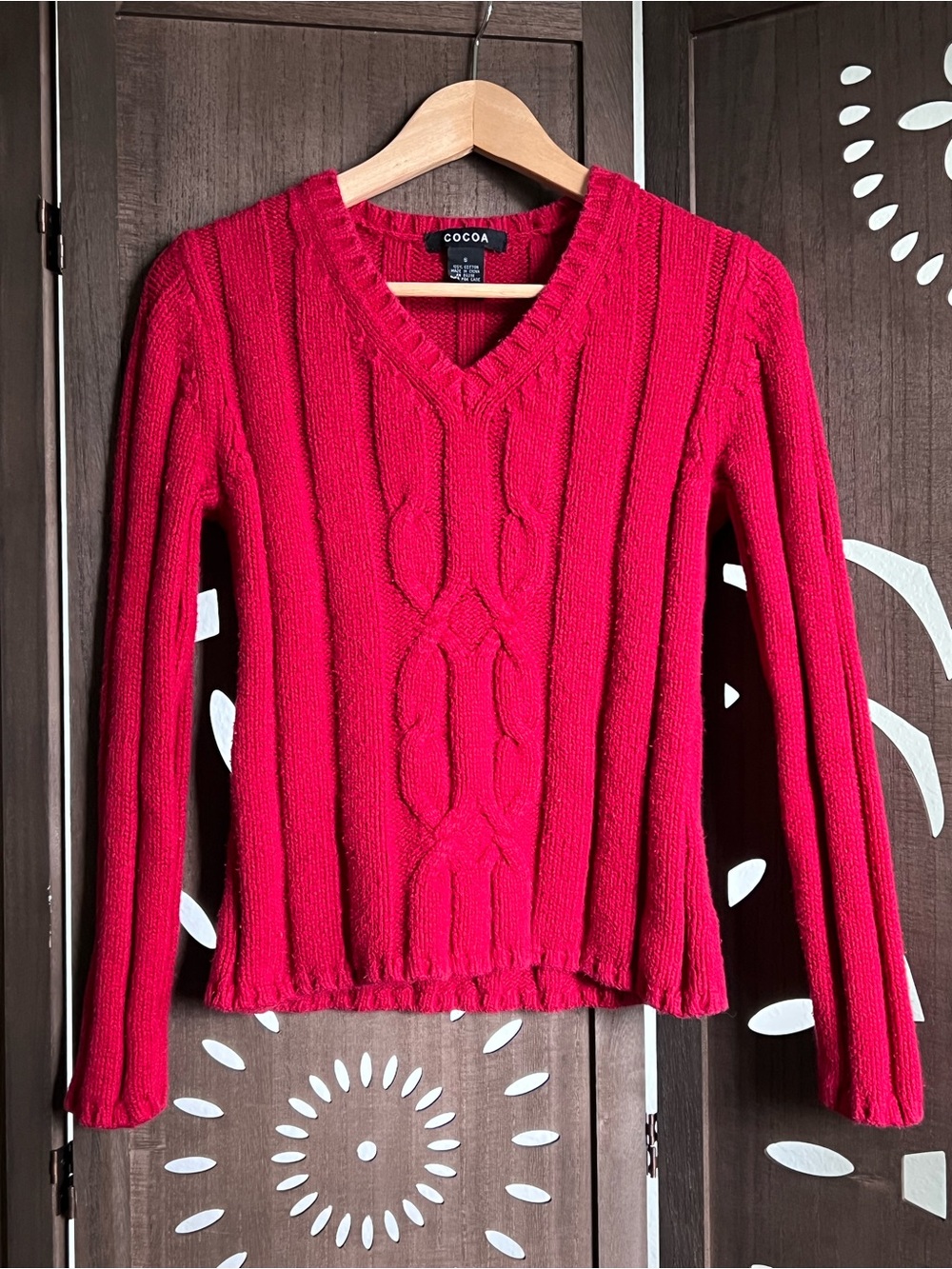 Cocoa Red V-Neck Cable Knit Sweater